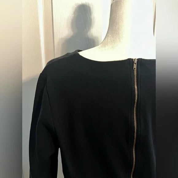 J. Crew Black Ponte Knit Peplum Long Sleeve Top Exposed Zipper Stretch Blouse - Picture 8 of 10